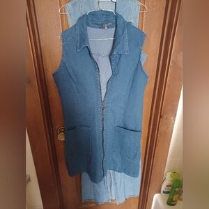 Blue Denim Sleeveless Dress Pockets